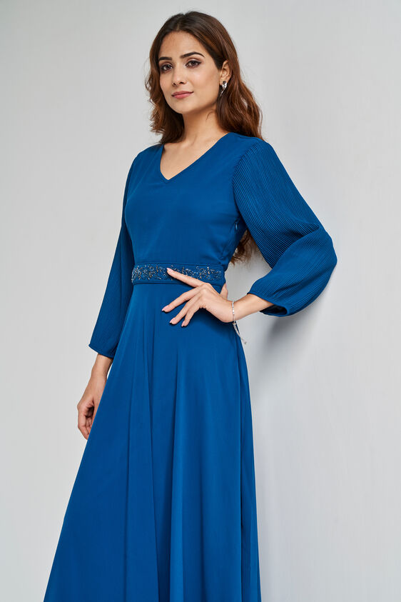Teal Solid Flared Gown, Teal, image 1